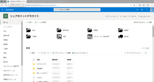 SharePointチームサイトのサンプル