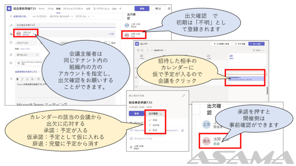 会議の出欠登録