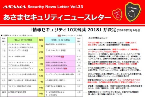 情報セキュリティ10大脅威2018が決定!